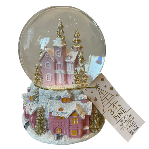 34TH & PINE Christmas Musical Waterglobe Pink & Gold Glam Holiday Decor NEW - Picture 12 of 15